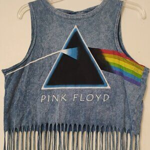 Pink Floyd Gray Tshirt Fringe Size 6 Sleeveless Festival Boho Hippie Eclectic